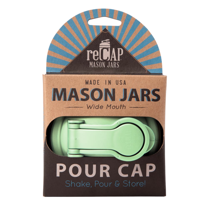 Green wide-mouth pour lid with flip-top spout and carry loop, crafted from durable no-break plastic, made in USA, ideal for Kitchen & Food, Kitchen Gadgets, and Best Sellers collections.