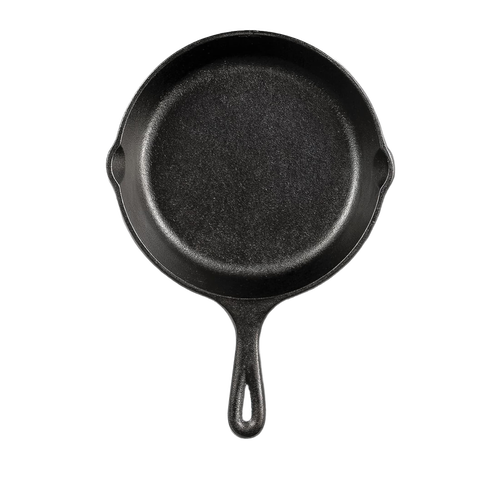 Round black pre-seasoned cast iron skillet handcrafted for superior heat retention and durability, suitable for Kitchen & Food, Cookware, Cast Iron, Best Sellers, and Promo Eligible collections.