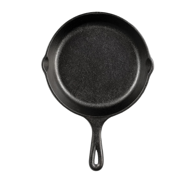 Round black pre-seasoned cast iron skillet handcrafted for superior heat retention and durability, suitable for Kitchen & Food, Cookware, Cast Iron, Best Sellers, and Promo Eligible collections.