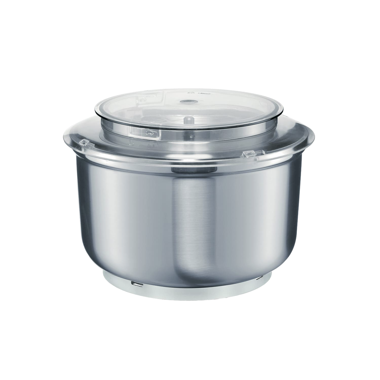 6.5-quart stainless steel mixing bowl with clear splash ring lid, compatible with Bosch Universal Plus and NutriMill mixers, ideal for Kitchen & Food and Baking Supplies collections.