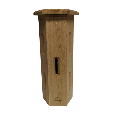 Natural unfinished cedar butterfly house with seven narrow entrances, handcrafted in the USA, ideal for attracting butterflies in Farm, Garden & Tool, and Garden Accessories collections.