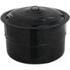 Large black speckled enamelware canner with tight-fitting lid and loop handle, suitable for water bath canning and cooking, featured in Kitchen & Food and Food Preservation collections.