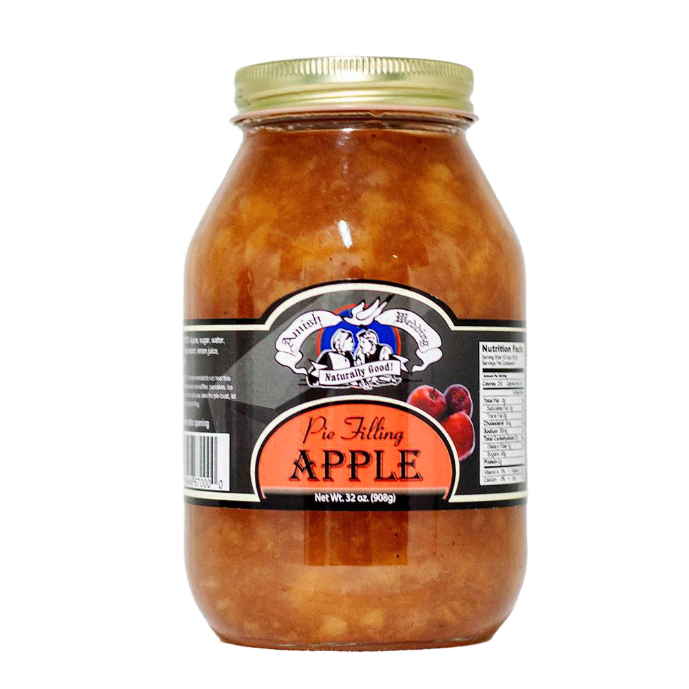 Handcrafted jar of Amish-made apple pie filling with natural ingredients, free from corn syrup and artificial coloring, part of Kitchen & Food, Pantry, USA Made, and Best Sellers collections.