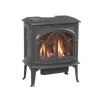 Handcrafted cast iron gas heat stove with an arched glass door showing realistic flames, designed for efficient heating in stoves and heatstoves collections.