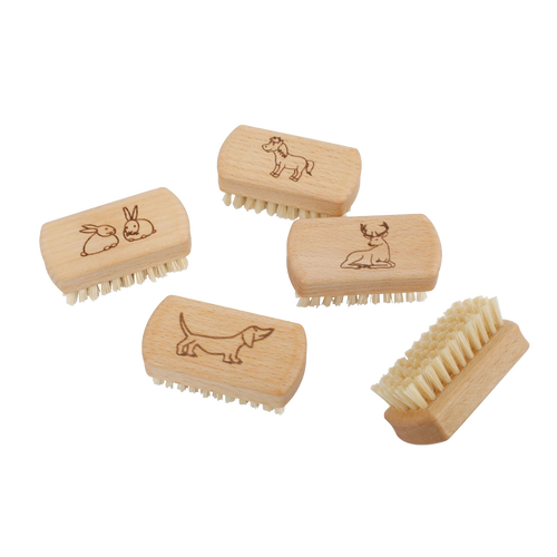 Set of handcrafted children’s nail brushes with gentle bristles and smooth beechwood handles, each featuring a playful animal design, perfect for promoting hygiene in Health & Wellness, Grooming and Personal Hygiene, Best Sellers, and Promo Eligible collections.
