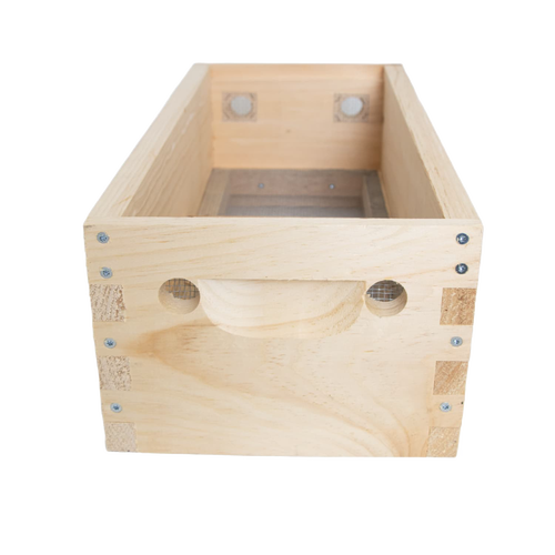 Handcrafted natural wood quilt box with ventilation holes, designed for moisture control in winter beekeeping, Amish made and included in Farm, Garden & Tool collections.