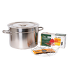 Stainless steel water bath canner set with lid, wire rack, and starter canning kit box, designed for preserving jams and pickles in Kitchen & Food and Food Preservation collections.
