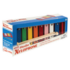 Colorful wooden xylophone for children featuring eight metal keys with printed notes and two wooden mallets, designed for educational indoor play in Toys, Books & Games and Children's Toys collections.