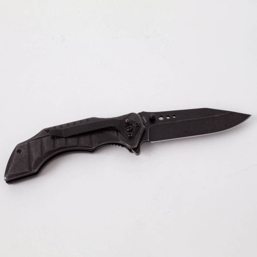 Handcrafted blackened stainless lockback folding knife with ergonomic textured handle and thumb stud, featured in Farm, Garden & Tool and Modern Pocket Knives collections.