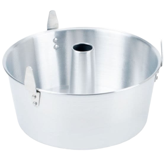 Traditional aluminum tube cake pan with removable bottom and cooling feet, ideal for even baking, featured in Kitchen & Food, Cookware, Baking Supplies, Best Sellers, and Promo Eligible collections.