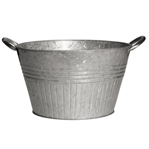 Galvanized metal planter tub with vintage-style metal handles, suitable for growing vegetables and flowers, perfect for Farm, Garden & Tool and Garden Accessories collections.