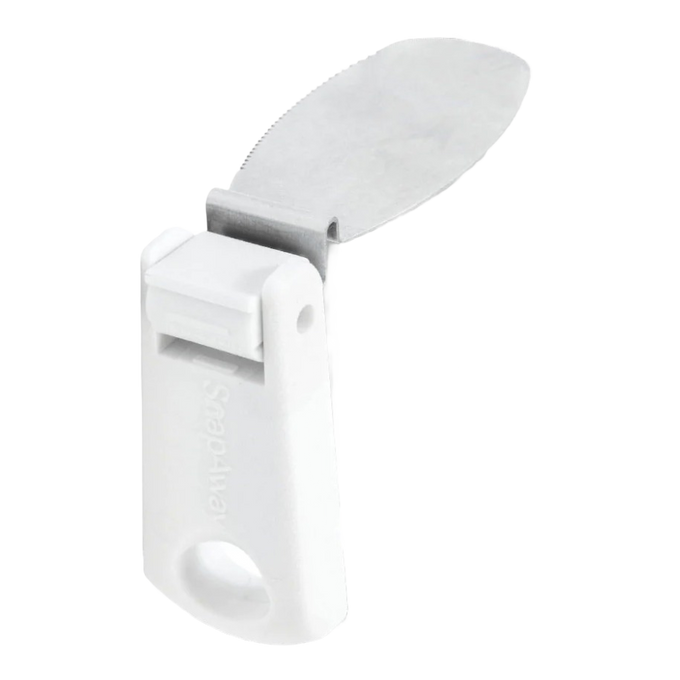 Foldable butter knife with a wide paddle blade and collapsible white handle designed to attach securely to butter tubs, perfect for Kitchen & Food, Kitchen Gadgets, and Best Sellers collections.
