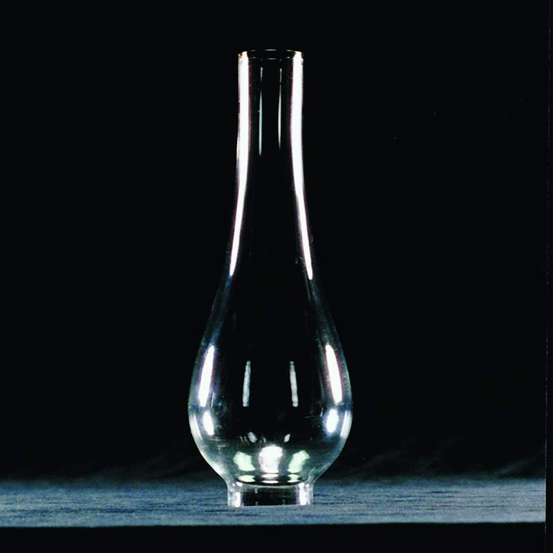 Clear glass lamp chimney with a 1-5/8 inch base and bulbous shape, designed for lamps and lighting, parts and accessories collections, featured in best sellers.