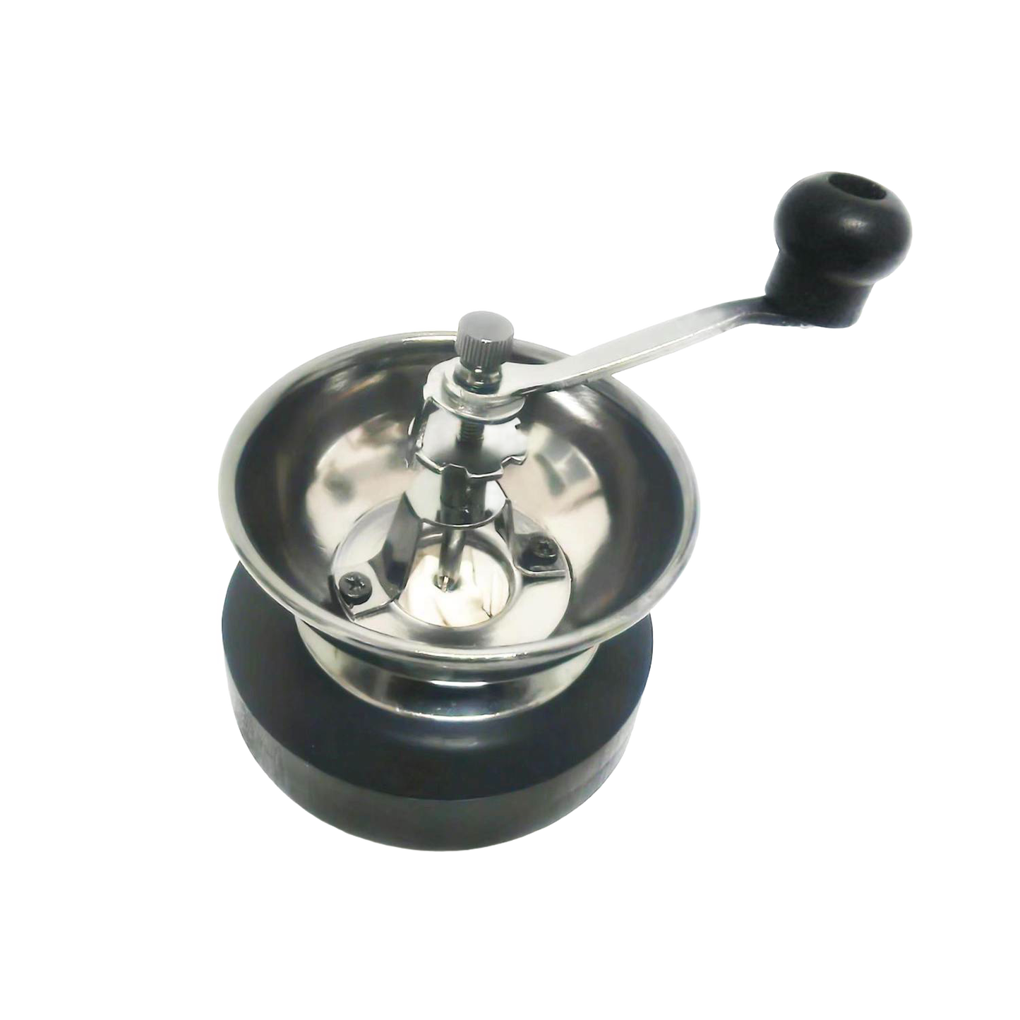 Handcrafted manual coffee grinder with polished steel burr and black base, designed for consistent grinding, ideal for Kitchen & Food, Brewing Coffee and Tea, Kitchen Gadgets collections.