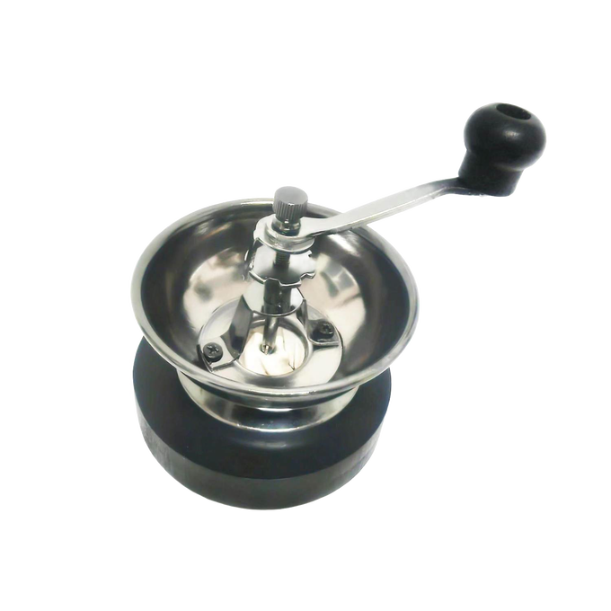 Handcrafted manual coffee grinder with polished steel burr and black base, designed for consistent grinding, ideal for Kitchen & Food, Brewing Coffee and Tea, Kitchen Gadgets collections.
