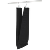 Two pairs of black pants hanging side by side on metal clips from a horizontal rod, demonstrating use of pants stretchers for wrinkle-free drying, featured in Laundry Supplies and Home & Decor collections.