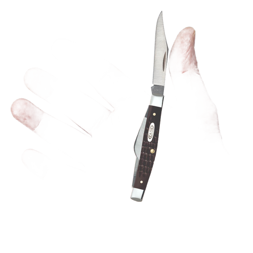 Handcrafted medium stockman knife with brown synthetic handle and sloped bolster, made in USA, featured in Farm, Garden & Tool and Traditional Pocket Knives collections.