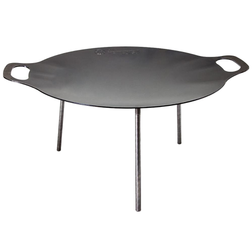 Steel griddle and fire bowl with three sturdy legs and integrated handles, perfect for outdoor cooking in Farm, Garden & Tool, Camping, Best Sellers, and Promo Eligible collections.