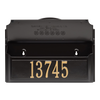 Black and gold wall mount mailbox with gold house numbers on front panel, handcrafted in the USA, enhancing curb appeal and fitting Home & Decor and Mailboxes and Address Signs collections.
