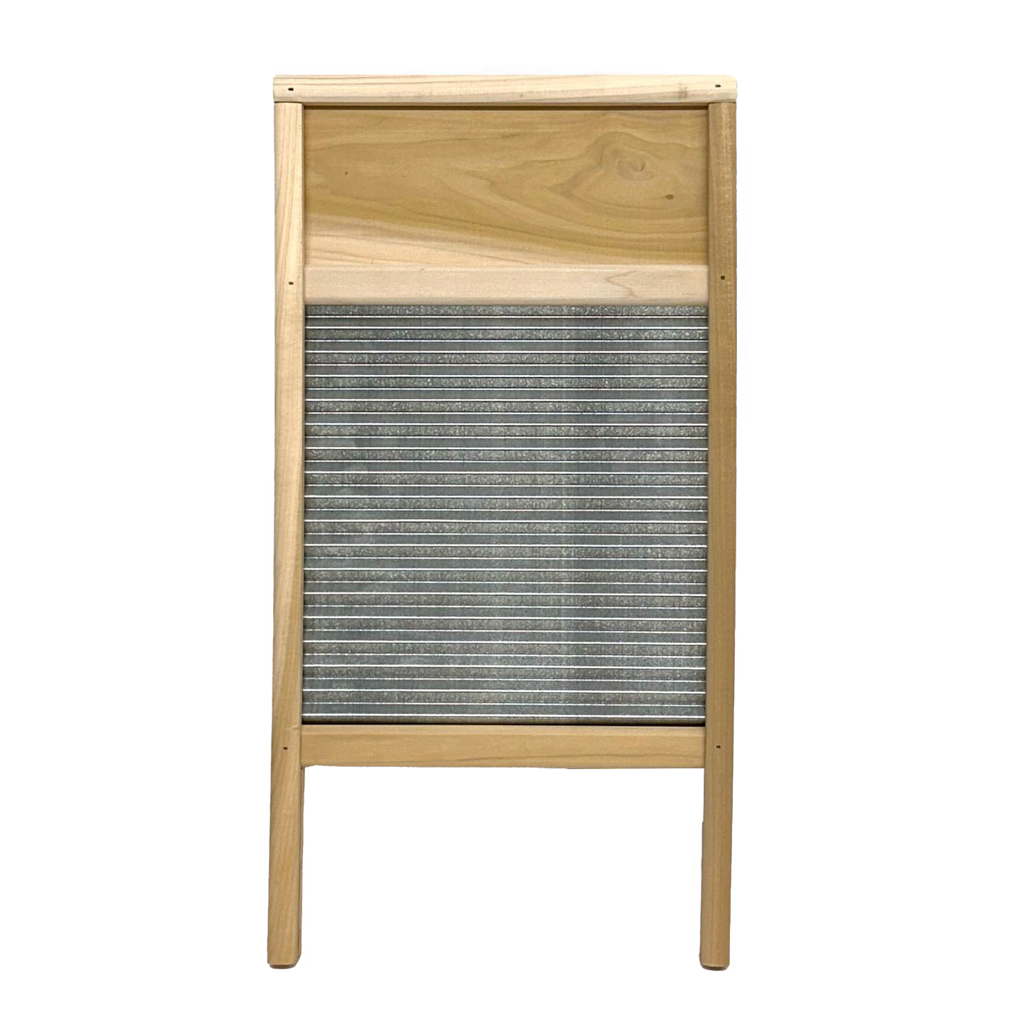 Classic galvanized wavy washboard with mortised wooden frame and lock-cornered head, designed for effective stain removal, perfect for Home & Decor and Laundry Supplies collections.