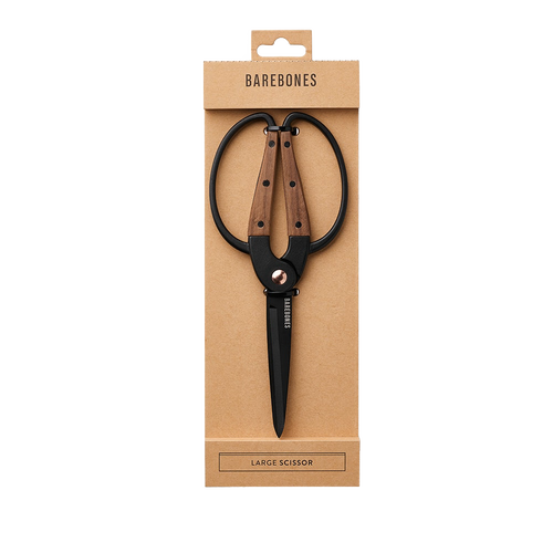 Large gardener’s scissors with heat-treated black steel blades and walnut handles, featuring an ambidextrous grip for comfortable use with gloves in Farm, Garden & Tool and Garden Accessories collections.