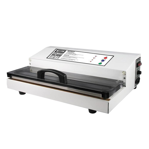 Commercial-grade vacuum sealer with a sturdy metal body and clear sealing lid, designed for premium food preservation in Kitchen & Food and Food Preservation collections.