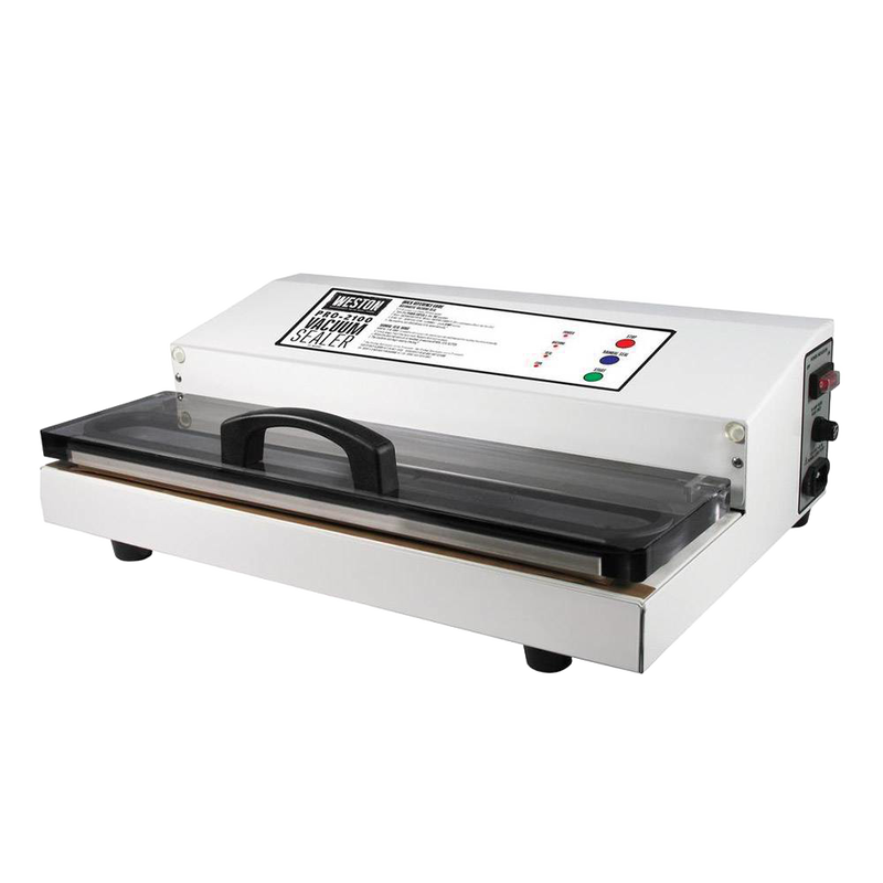 Commercial-grade vacuum sealer with a sturdy metal body and clear sealing lid, designed for premium food preservation in Kitchen & Food and Food Preservation collections.