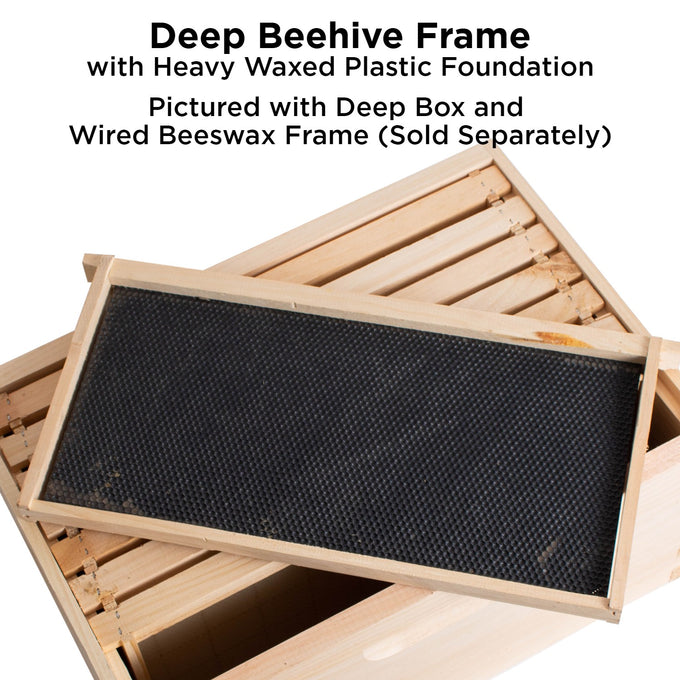 Handcrafted Amish made deep wood bee frame featuring a heavy waxed plastic foundation, durable and compatible with 5, 8, and 10-frame deep hive boxes, part of USA Made and Beekeeping Supplies collections.