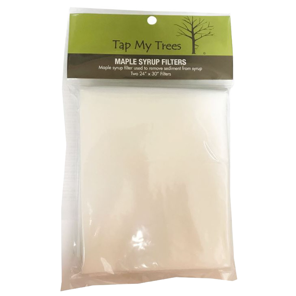 Clear plastic package containing two large maple syrup filter papers, designed for farm, garden, and maple sugaring tasks, ideal for orchard and grove use, featured among best sellers and promo items.