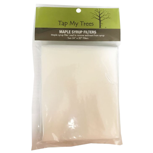 Clear plastic package containing two large maple syrup filter papers, designed for farm, garden, and maple sugaring tasks, ideal for orchard and grove use, featured among best sellers and promo items.