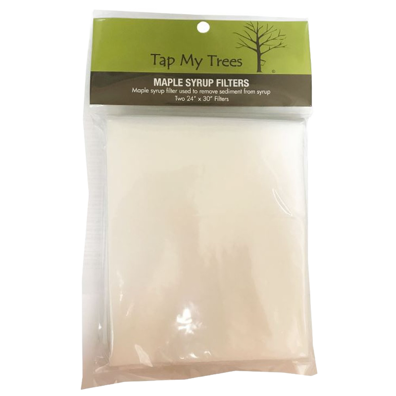 Clear plastic package containing two large maple syrup filter papers, designed for farm, garden, and maple sugaring tasks, ideal for orchard and grove use, featured among best sellers and promo items.