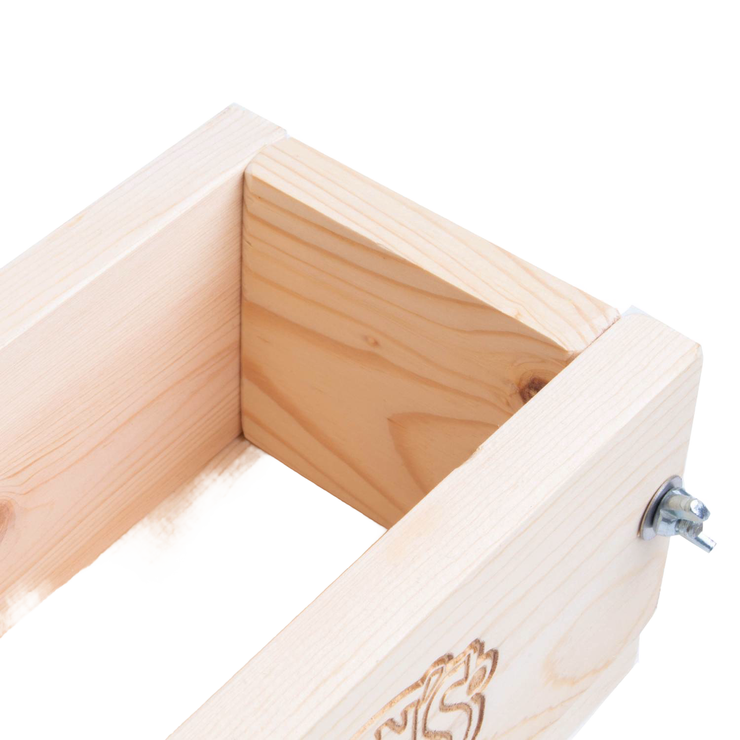 Close-up of an Amish handcrafted wooden soap mold made from durable pine with a wingnut fastener, ideal for cold process soapmaking in Health & Wellness and Soaps and Soapmaking collections.