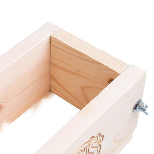 Close-up of an Amish handcrafted wooden soap mold made from durable pine with a wingnut fastener, ideal for cold process soapmaking in Health & Wellness and Soaps and Soapmaking collections.