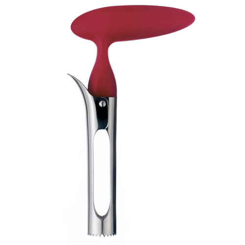 Apple corer with ergonomic red handle and stainless steel coring tube featuring an easy-release lever, designed for Farm, Garden & Tool and Kitchen & Food collections.