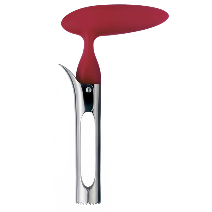 Apple corer with ergonomic red handle and stainless steel coring tube featuring an easy-release lever, designed for Farm, Garden & Tool and Kitchen & Food collections.