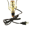 Brass-plated push-thru socket with adjustable cork adapter and attached six-foot cord, designed for electric light conversions in lamps and lighting, featured in parts and accessories.