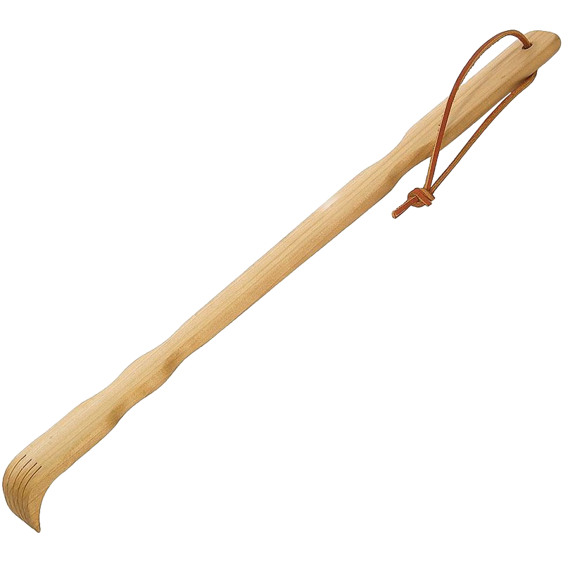Handcrafted wooden backscratcher made in USA from smooth poplar wood with a curved scratching end and sturdy handle, perfect for Health & Wellness and Grooming and Personal Hygiene collections.