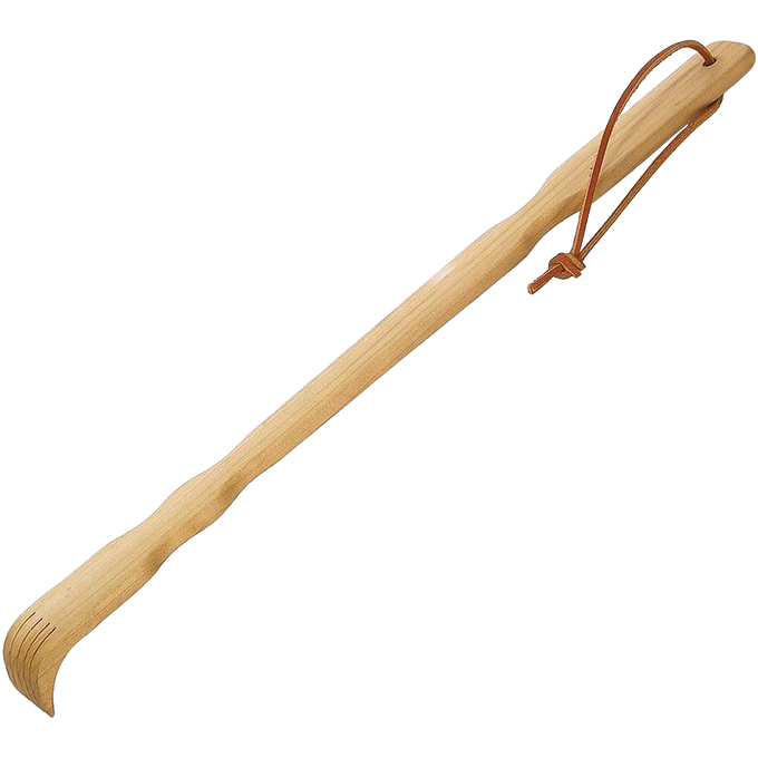 Handcrafted wooden backscratcher made in USA from smooth poplar wood with a curved scratching end and sturdy handle, perfect for Health & Wellness and Grooming and Personal Hygiene collections.