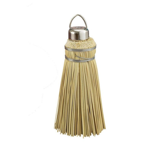 Handcrafted miniature straw broom with metal cap and hanging loop, designed for testing cakes without leaving large holes, part of Kitchen & Food and USA Made collections.