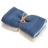 Set of two loosely woven cotton kitchen towels in blue and natural colors, designed for effective lifting and drying, featured in Kitchen & Food, Kitchen Textiles, USA Made, Best Sellers, and Promo Eligible collections.