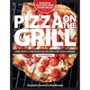 Cover of a cookbook titled Pizza on the Grill featuring a fire-roasted pizza with melted cheese and cherry tomatoes on a grill grate, part of cookbooks and best sellers collections.