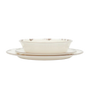 Set of three rustic melamine plates and bowl in off white with distressed trim, designed for durable everyday use in Kitchen & Food, Storage and Serving, Best Sellers, and Promo Eligible collections.