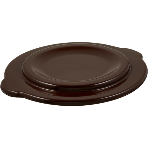 Handcrafted dark brown stoneware lid with side handles, made in USA, designed for kitchen food preservation, fermenting, and pickling collections including numbered and utility crocks.