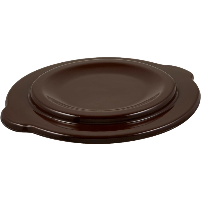 Handcrafted dark brown stoneware lid with side handles, made in USA, designed for kitchen food preservation, fermenting, and pickling collections including numbered and utility crocks.