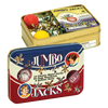 Handcrafted metal jumbo jacks game in a colorful tin box with two rubber balls and a 20-page instruction booklet, made in USA, featured in Toys, Books & Games, USA Made, Children's Toys, Games and Puzzles, Table and Board Games, Best Sellers, and Promo Eligible collections.
