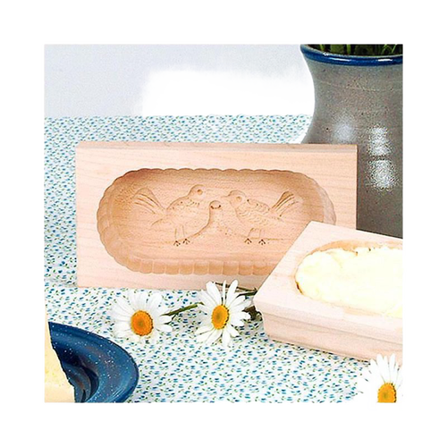 Handcrafted medium rectangular butter mold from Germany with finely carved bird design and smooth hardwood finish, ideal for Kitchen & Food, Specialty Equipment, Making Butter, Best Sellers, and Promo Eligible collections.