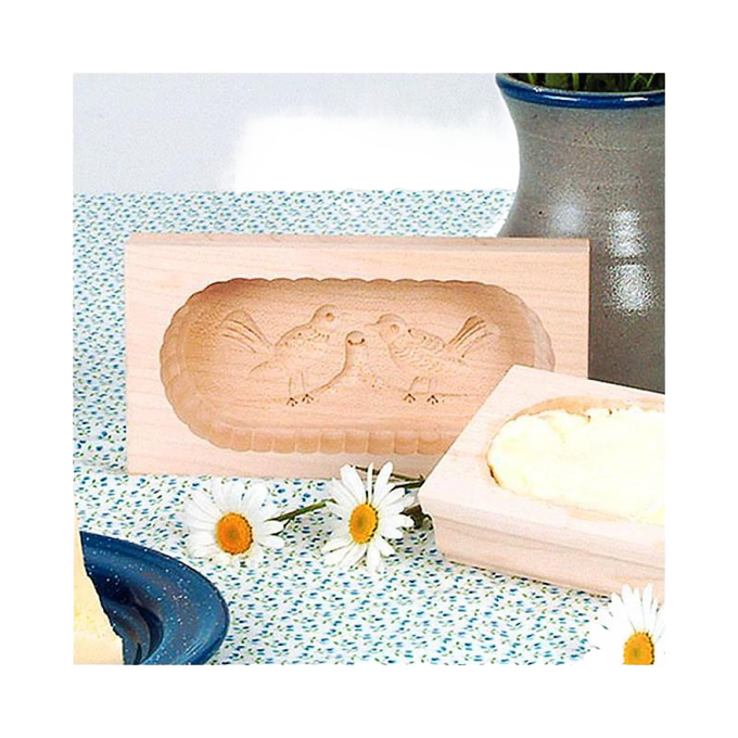 Handcrafted medium rectangular butter mold from Germany with finely carved bird design and smooth hardwood finish, ideal for Kitchen & Food, Specialty Equipment, Making Butter, Best Sellers, and Promo Eligible collections.