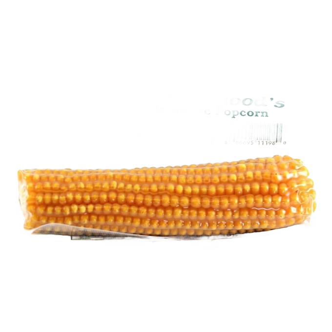 Single yellow corn cob packaged for microwave popcorn, showcasing natural kernels with no added ingredients, part of Kitchen & Food, Snacks and Sweets, USA Made, and Best Sellers collections.