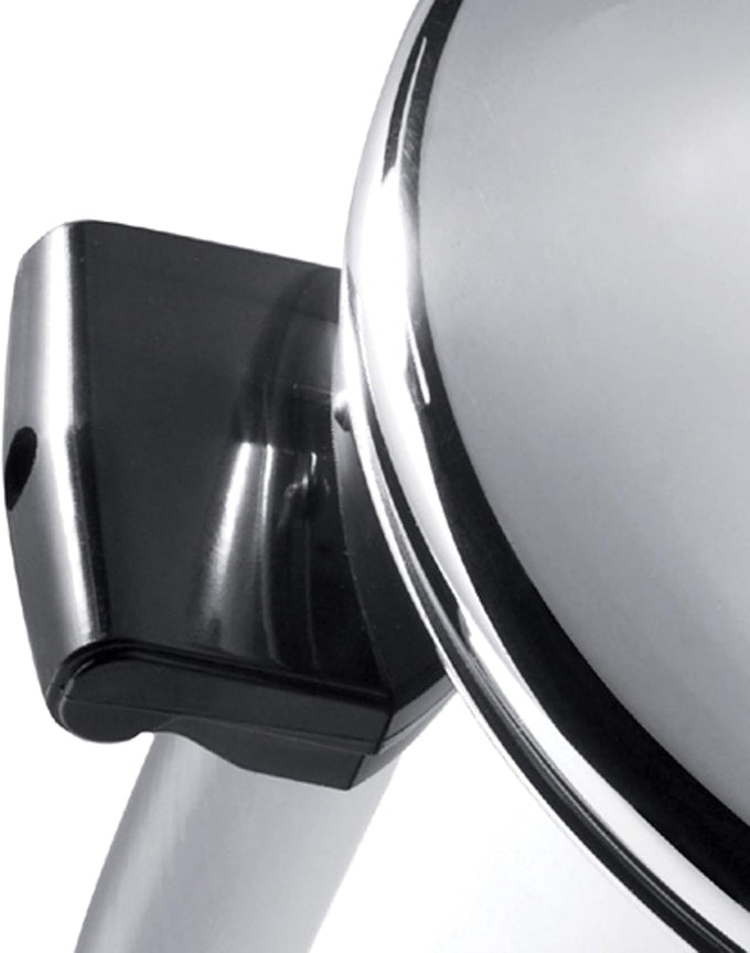 Close-up of a heavy-duty stainless steel covered saucepot lid and handle highlighting durable construction, ideal for Kitchen & Food, Cookware, Pots and Pans, Best Sellers, and Promo Eligible collections.
