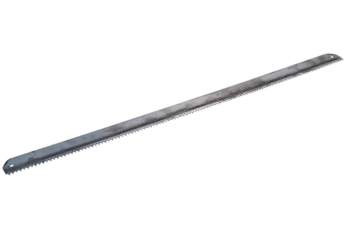 Hand-forged replacement bucksaw blade with razor-sharp teeth and mounting holes, made in USA for rugged farm, garden, and woodworking tasks in homesteading and hardware collections.